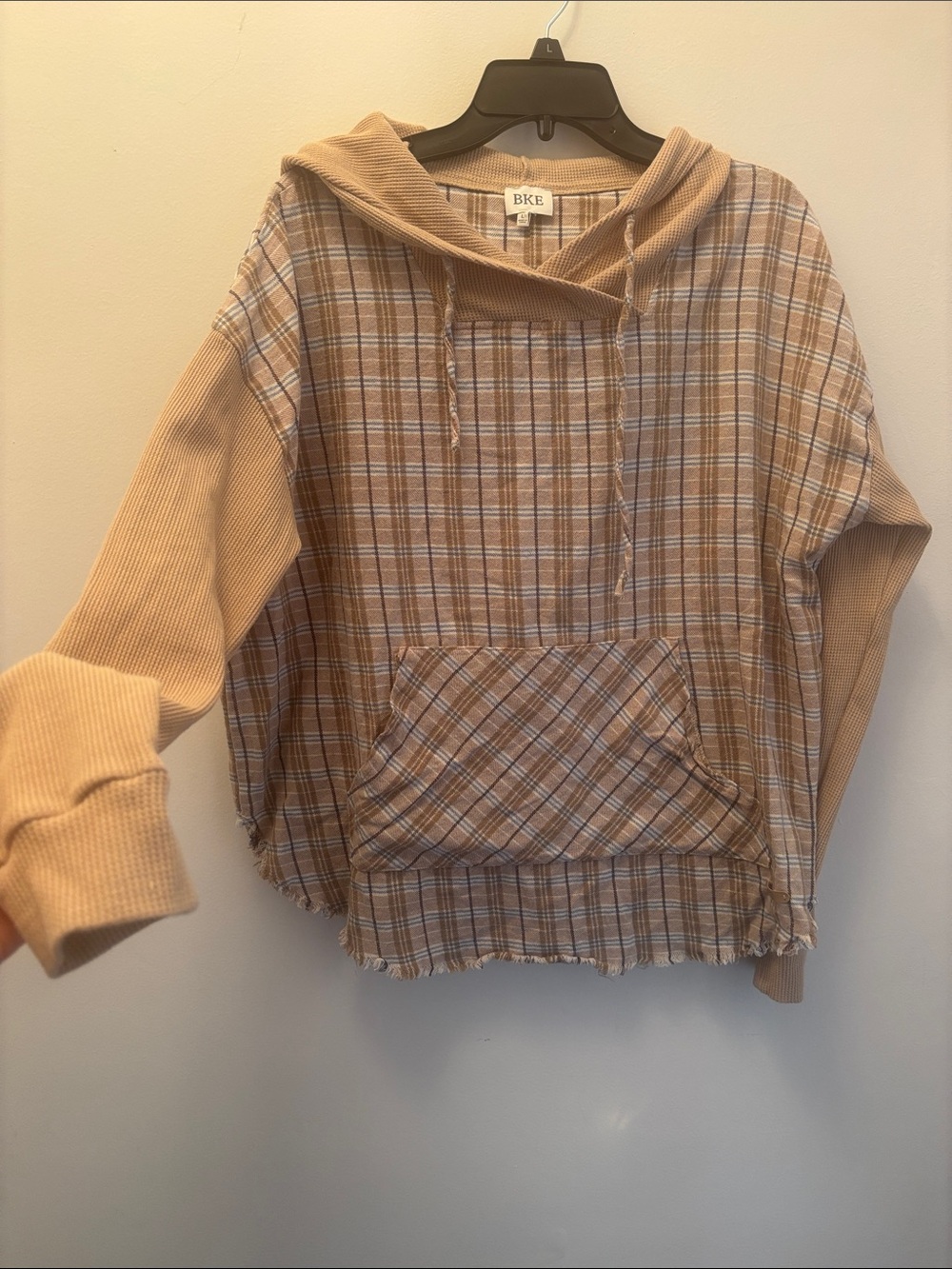 BKE |  Buckle Tan Plaid Crewneck Hoodie w/kangaroo Pocket Sz L - Picture 11 of 11